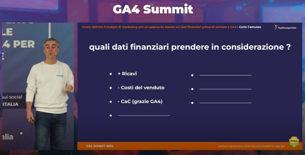 Speech Come definire il budget di marketing con un approccio basato sui dati finanziari prima di arrivare a GA4 - Carlo Camusso