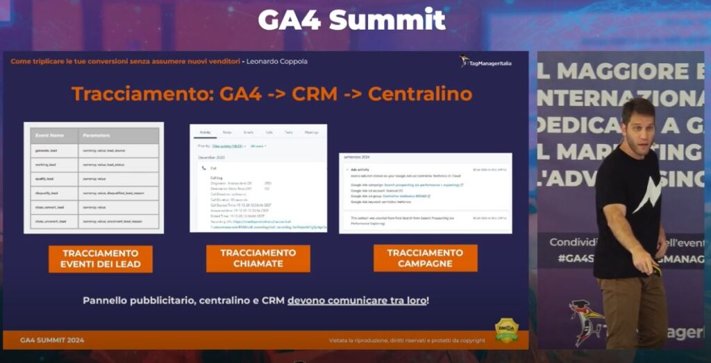 Speech Come triplicare le tue conversioni senza assumere nuovi venditori, con un sistema che accentra chiamate e messaggi in un unico posto e qualifica i lead 24-7 con GA4 e l’AI - Leonardo Coppola