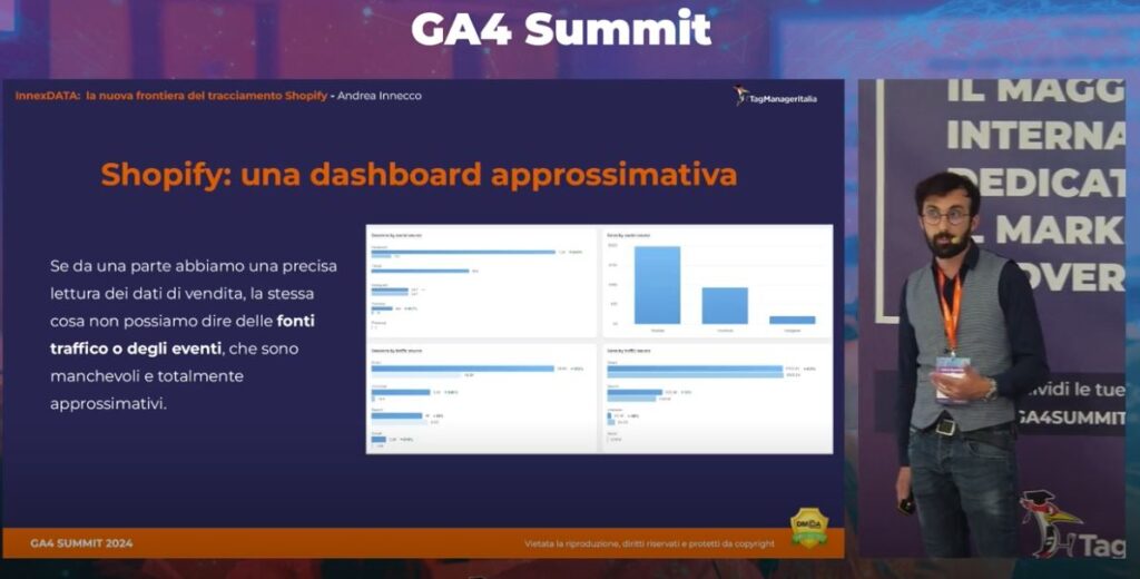 Speech The Italian Data Job la soluzione definitiva per utilizzare GA4 con Shopify grazie ad una nuova app semplice, potente e... italiana - Andrea Innecco